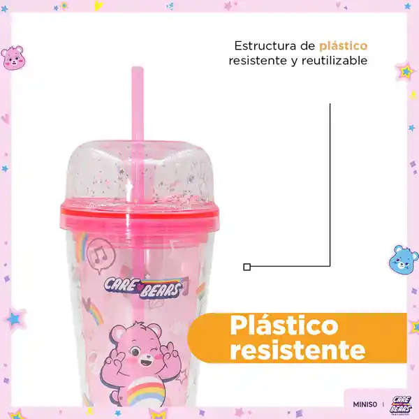 Vaso Plástico de Doble Pared Con Pitillo Rosa Miniso