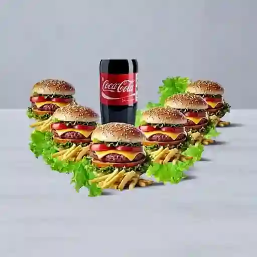 Combo 6 Hamburguesas, Papa y Gaseosa