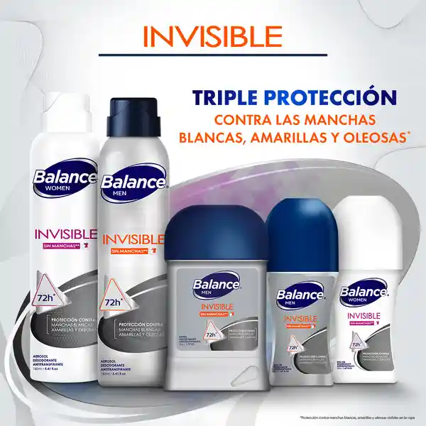 Desodorante Balance Roll On Hombre Invisible 50 ML X2 Unds