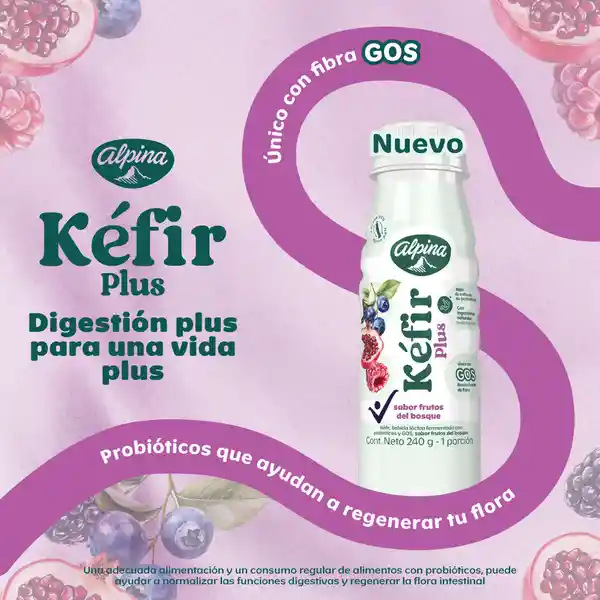 Kéfir Plus Alpina sabor frutos del bosque 240g