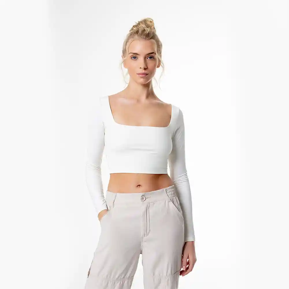 Camiseta Manga Larga Escote Cuadrado en Algodón Femenino Lode Gef