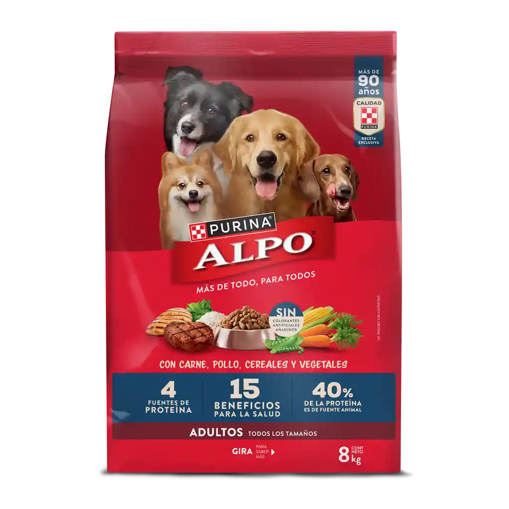 Comida para perros Alpo Adultos con carne,pollo,cereales y vegetales x 8 kg