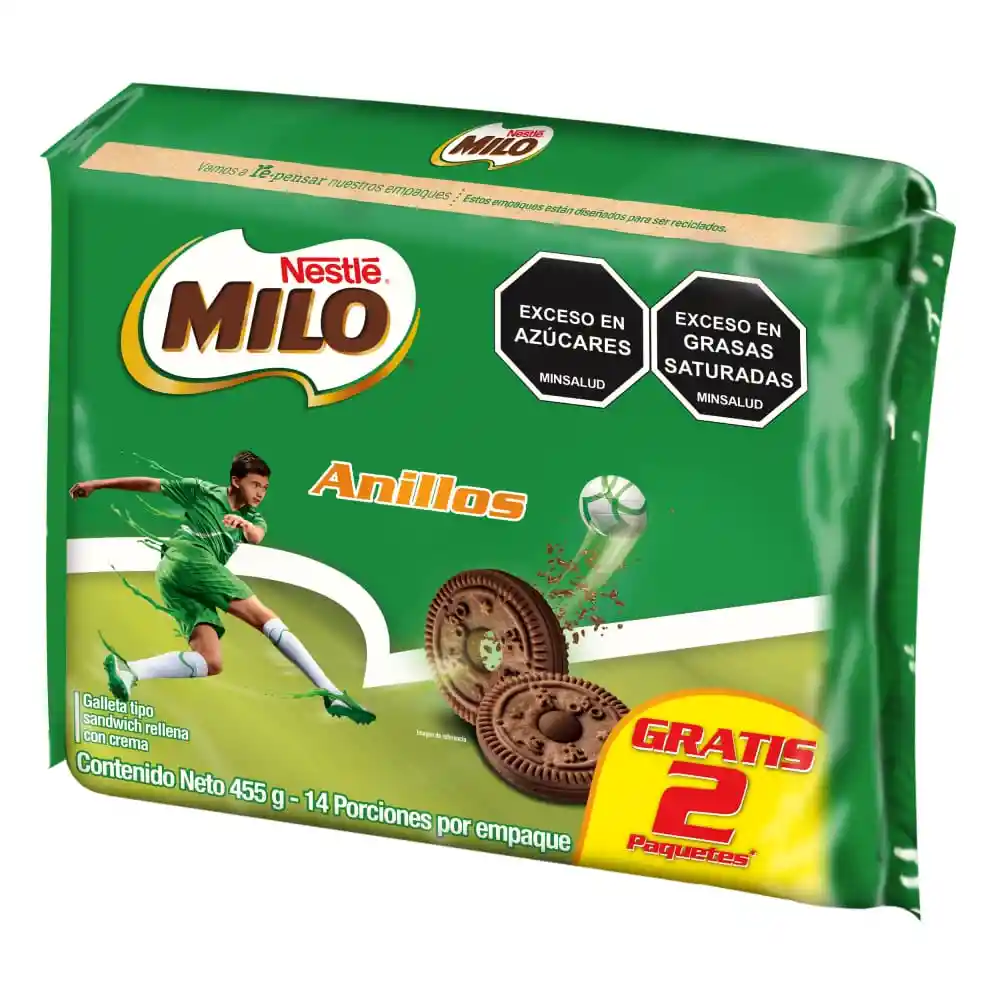 Galletas MILO Anillos rellenas con crema paga 12 lleva 14 Unds x 455g