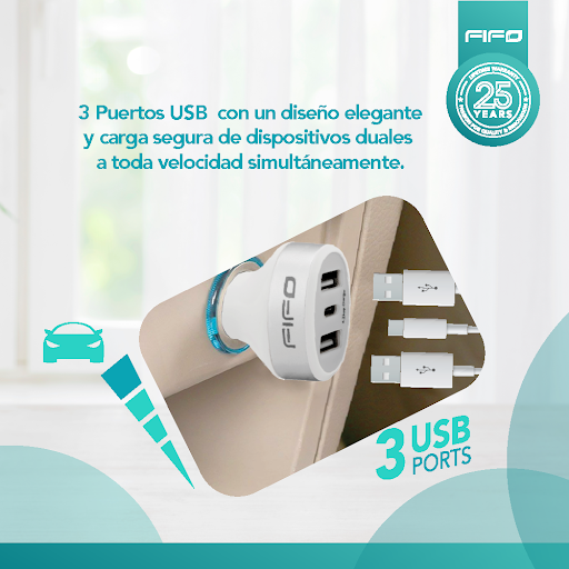 Cargador Para Carro Fifo 3 Puertos