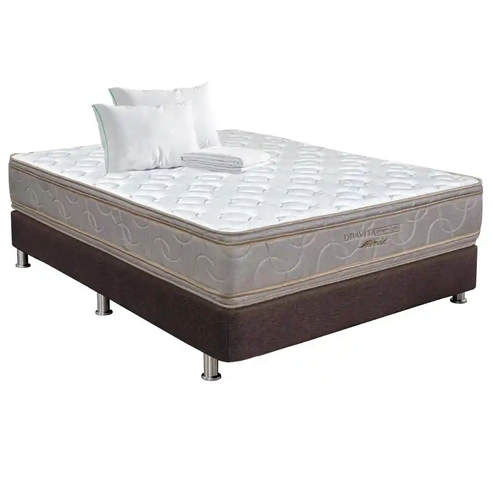 Colchón Combo Fantasia Queen (160 X 190 Cm) Dravita Premium Resortado Semifirme Base+almoh+protector