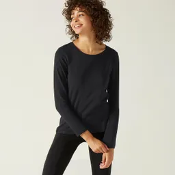 Nyamba Camiseta Manga Larga de Algodón Mujer Negro Talla XL