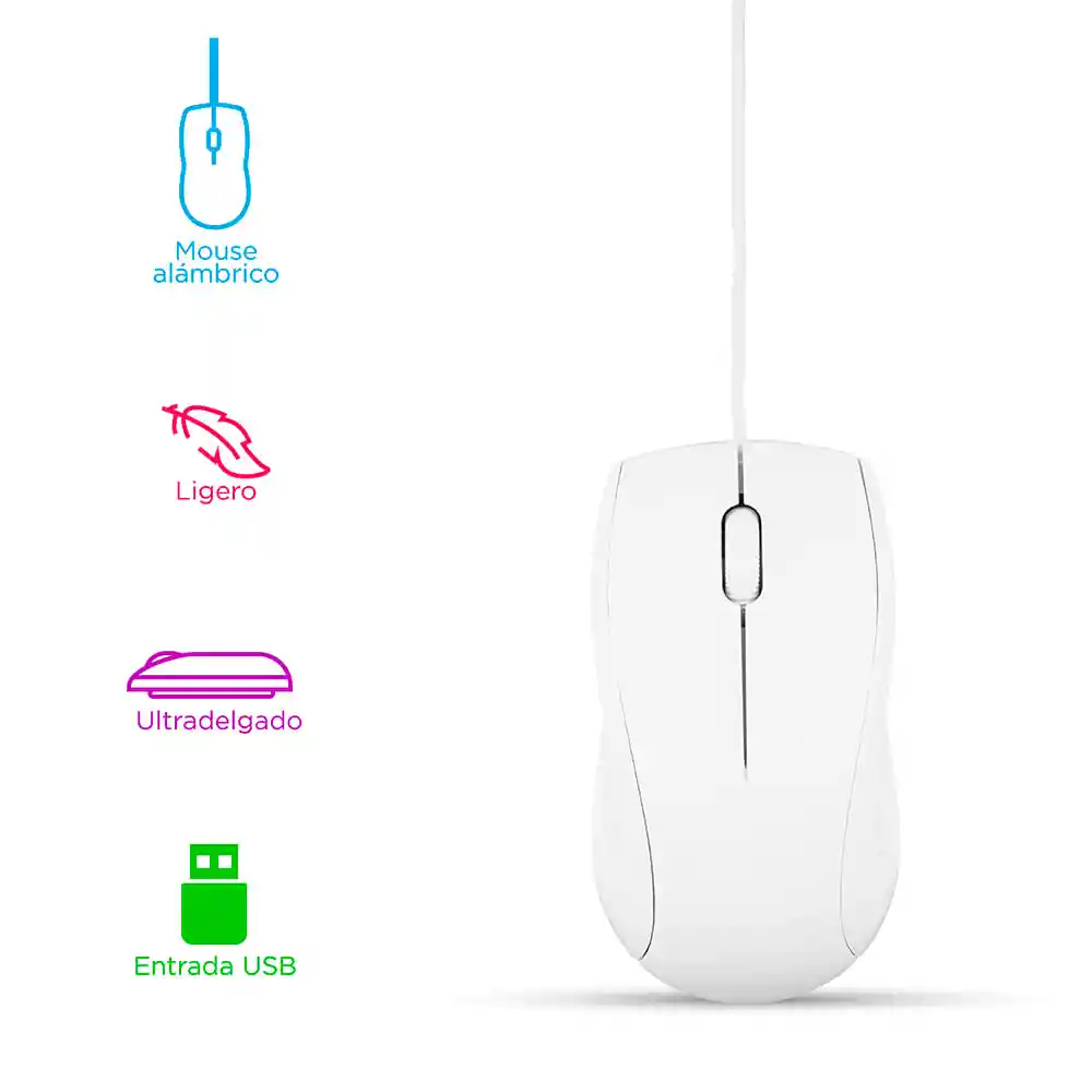 Miniso Mouse Con Cable Para Oficina Blanco Modelo M203