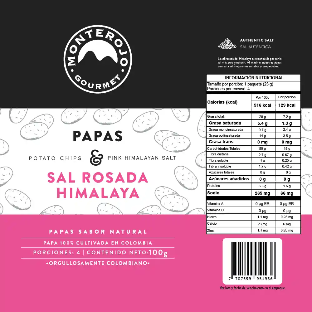 Monte Rojo Papas Sal Rosada 100 gr