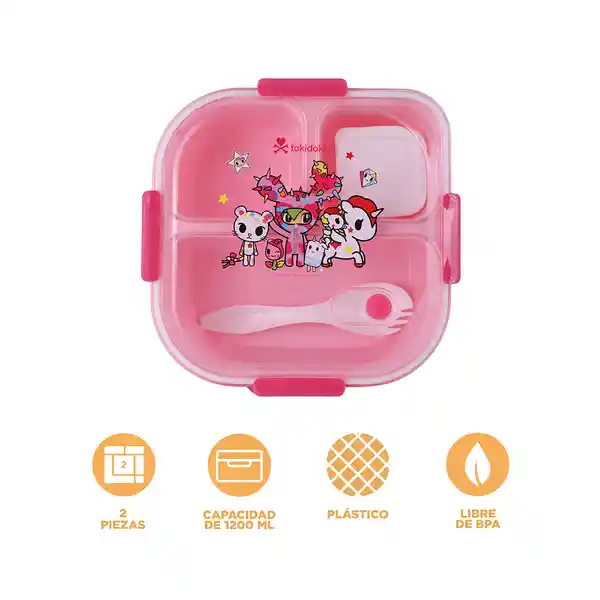 Contenedor de Con 3 Compartimentos Tokidoki Rosa 1200 mL Miniso