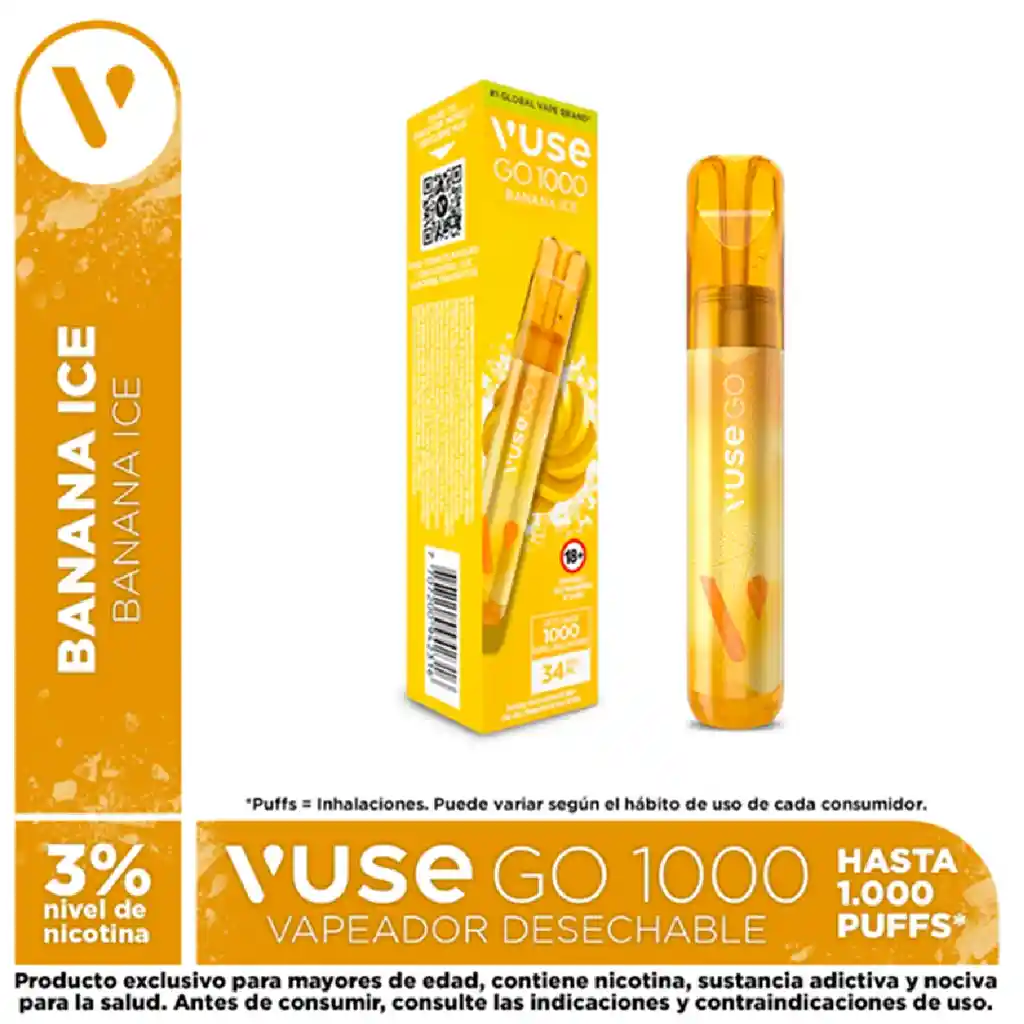 Vapeador Vuse Go Banana Ice 3% X 1000 Puffs