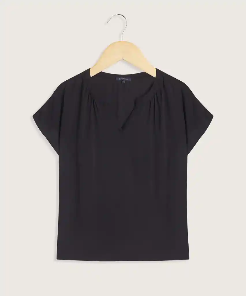 Blusa Manga Corta Con Cuello Mao Y Escote V