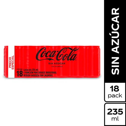 Gaseosa Coca-Cola Sin Azúcar 235ml x 18 Unds