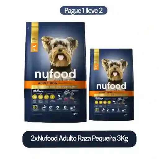 2 x Nufood Adulto Raza Pequeña 3 Kg