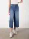 Jean Tiro Alto Con Bota Ancha Azul Índigo Medio Talla 10 Mujer Naf Naf