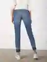 Jean Ajustado Con Parches Índigo Azul Medio Talla 10 Mujer Naf Naf