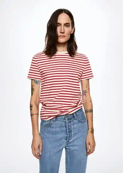 Camiseta Rayita Rojo Talla S Mujer Mango