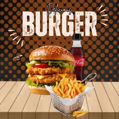 Burger Doble Pollo + Papas + Coca Cola