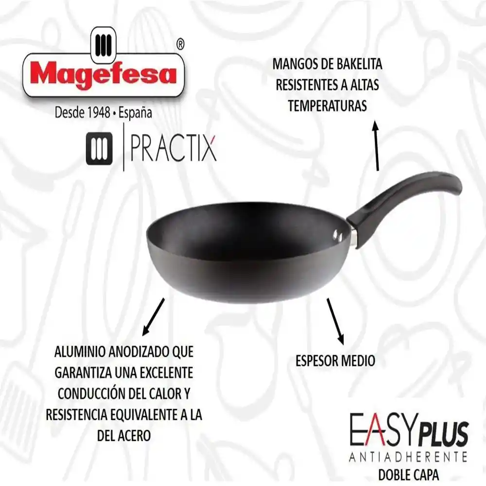 Mageflón Sartén Wok Practix Aluminio Anodizado 28 cm