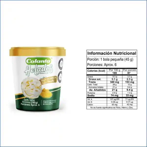 Helado Yogur Frutos Amarillos Colanta x 0.5 L