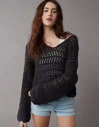 Suéter Mujer Tejido Negro Talla Medium American Eagle 03441177