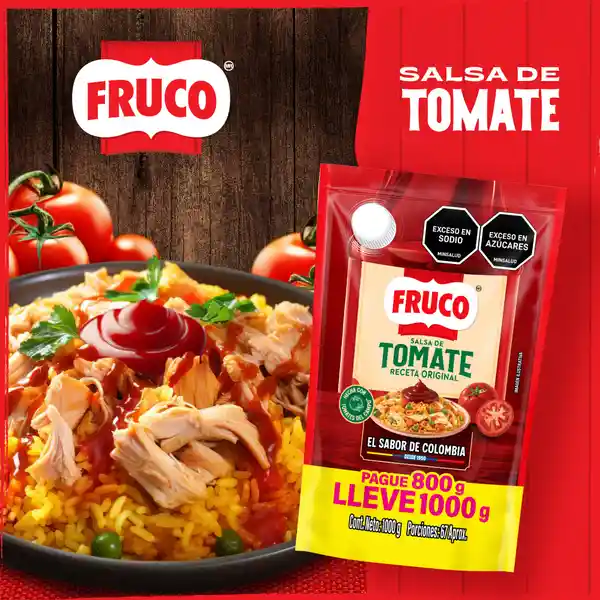 Salsa de Tomate Fruco Doypack Pague 800 g Lleve 1000 g