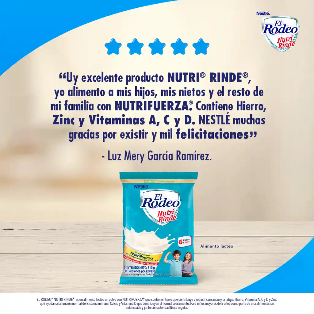 Alimento lácteo EL RODEO Nutri-Rinde x 810g