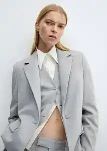 Blazer Americana Rayita Gris Medio Vigoré Talla L Mujer Mango