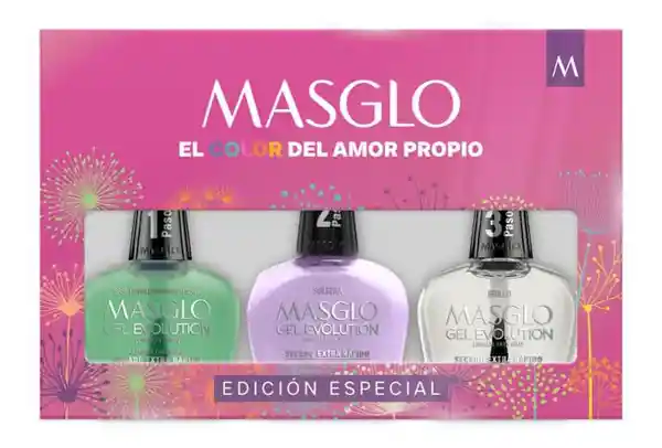 Masglo Kit Esmalte Color Soltera + Base + Brillo