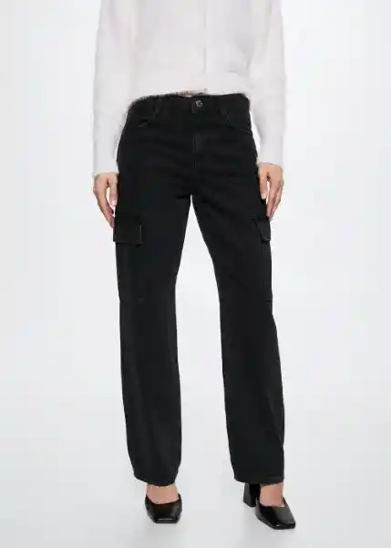 Jeans Cargo Tejano Negro Talla 36 Mujer Mango