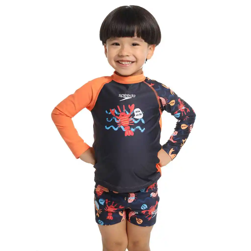 Camiseta Manga Larga Sunshine Little Lobster Bebe Masculina Azul-02