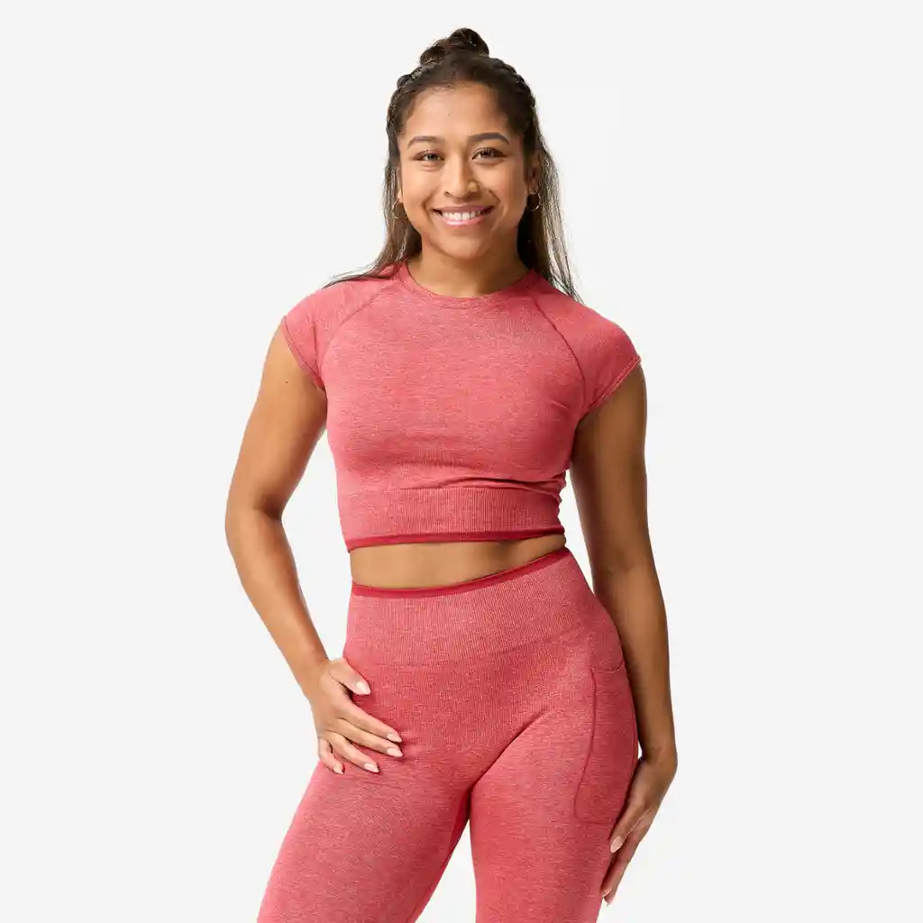 Camiseta Crop-top Musculación Sin Costuras Mujer Rojo-rosado