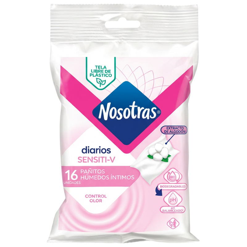 Nosotras Pañitos Húmedos Íntimos Sensiti-V 16 Unidades