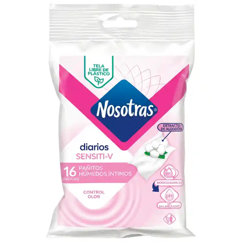 Nosotras Pañitos Húmedos Íntimos Sensiti-V 16 Unidades