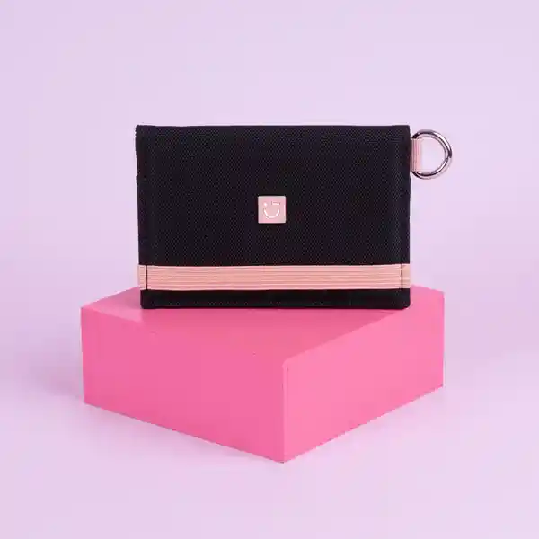 Tarjetero Negro Con Franja Rosa Miniso