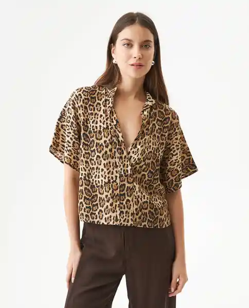 Blusa Animal Print Beige Caqui Medio Talla M Chevignon