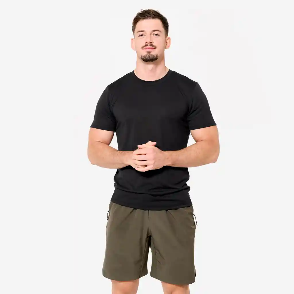 Camiseta de Cross Training Slim Fit Para Hombre Domyos 500 - Negro