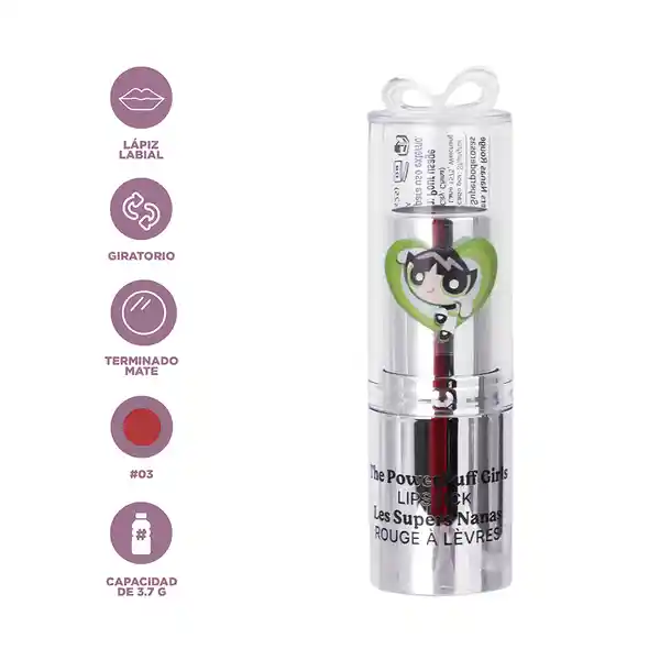 Labial Las Chicas Superpoderosas Bellota Tono 03 Miniso