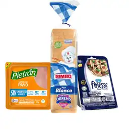 Combo Pan Tajado Blanco + Jamón De Pavo Pietrán + Queso Finesse