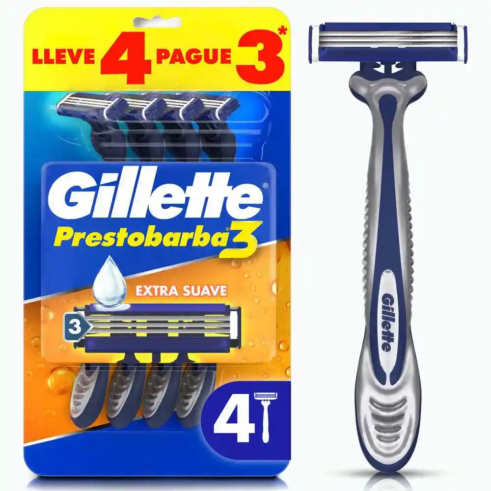 Máquina de Afeitar Prestobarba 3 Gillette Lleva 4 Paga 3(3 Und)