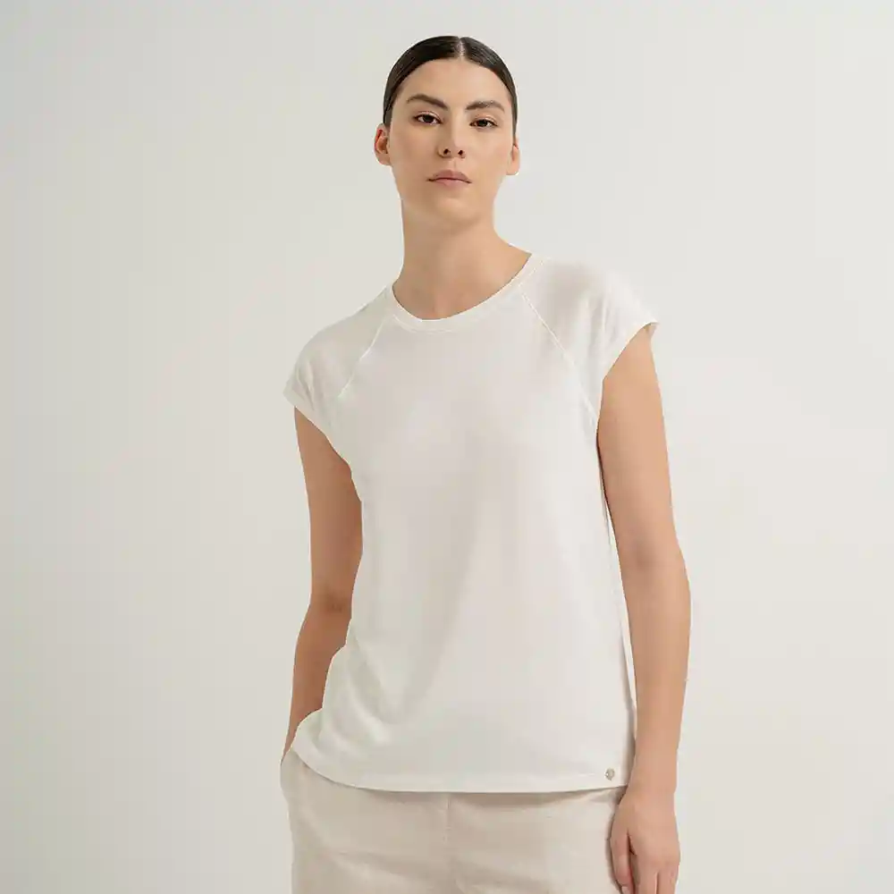 Camiseta Manga Corta Con Algodón Femenino Brynna Punto Blanco Talla L