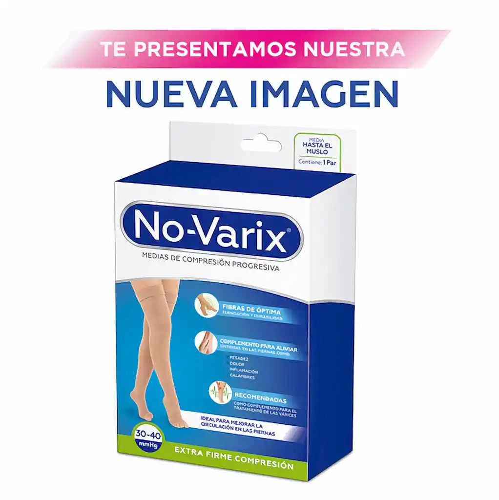No-Varix Media Muslo Puntera Abierta 30-40 mm/hg Beige L