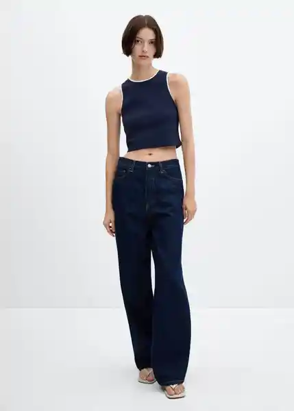 Top Contrast-H Mujer Navy Talla M Mango