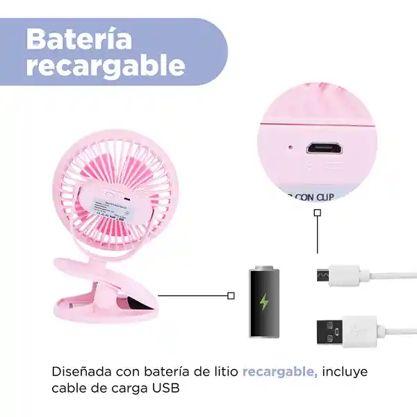 Ventilador de Escritorio Mini Con Clip Rosa Miniso