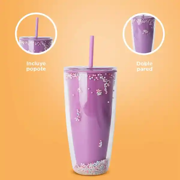 Vaso Plástico de Doble Pared Púrpura 730 mL Serie Miniso