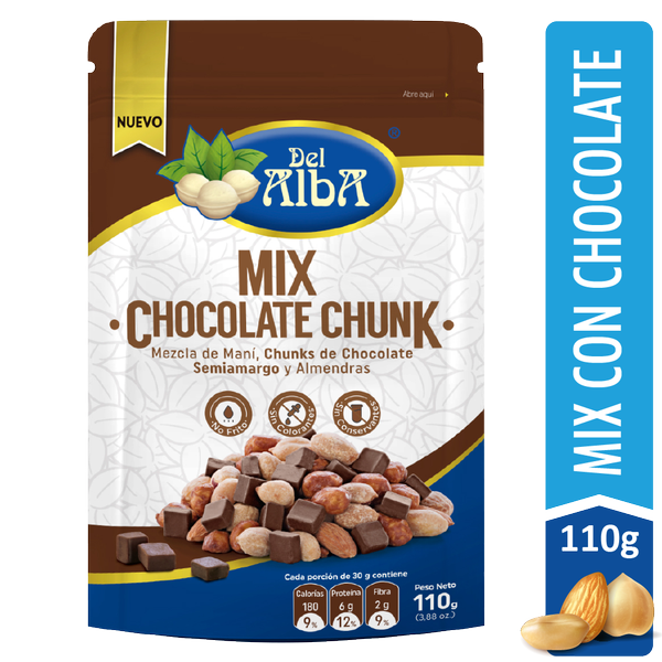 Del Alba Mix de Maní Almendras y Chunks de Chocolate 110g