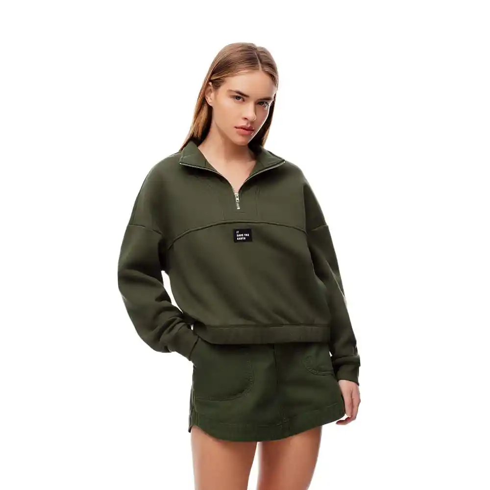 Buzo Cuello Alto Hombro Rodado Tejido Fleece Femenino Ligev Gef Talla S