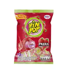 Pin Pop Chupeta Sabor a Fresa Rellena con Goma de Mascar