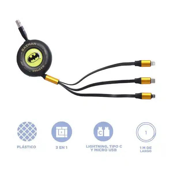 Cable de Carga 3 en 1 Serie dc Batman Miniso