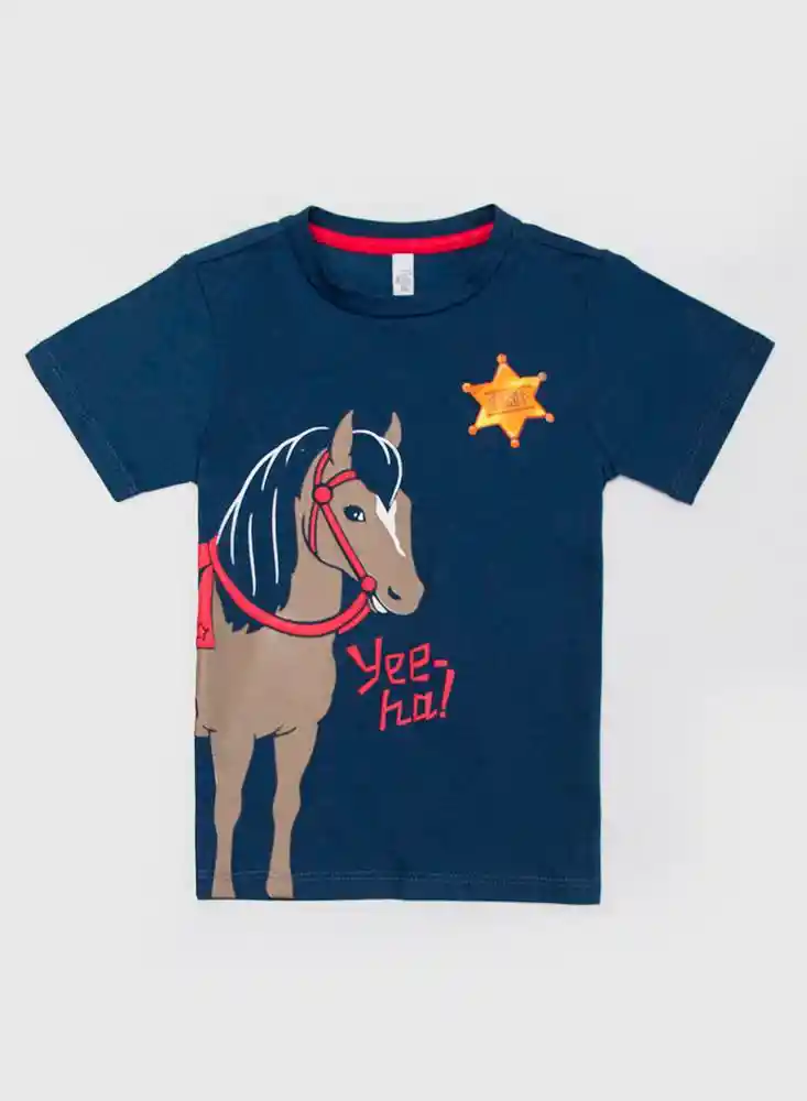 Camiseta Manga Corta Aplique 5t-azul