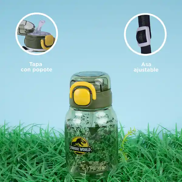 Vaso Plástico Correa Hombro Jurassic Verde Oscuro 600 mL Miniso